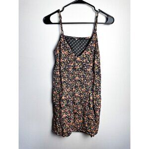 Xhilaration Floral Print Mesh Back V Neck Dress Black Womens Small